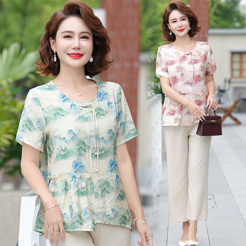 Summer Clothing Over 60 - بلوزة شيفون صيفية فضفاضة بأكمام قصيرة