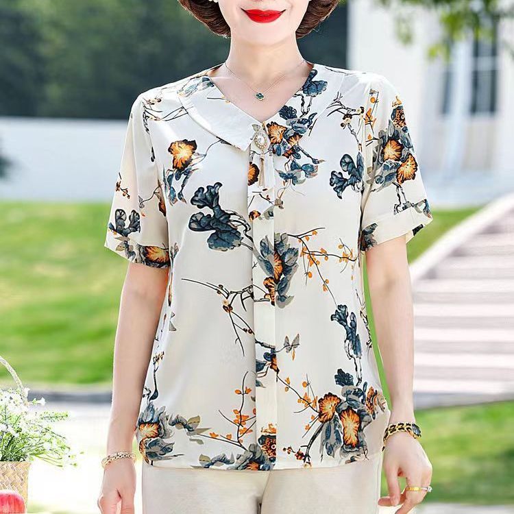 Summer Clothing Over 60 - بلوزة شيفون فضفاضة بأكمام قصيرة بتصميم