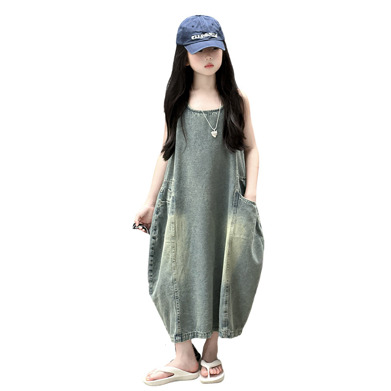 Quality Summer Clothing - فستان كلاسيكي أزرق للأطفال البنات عالي