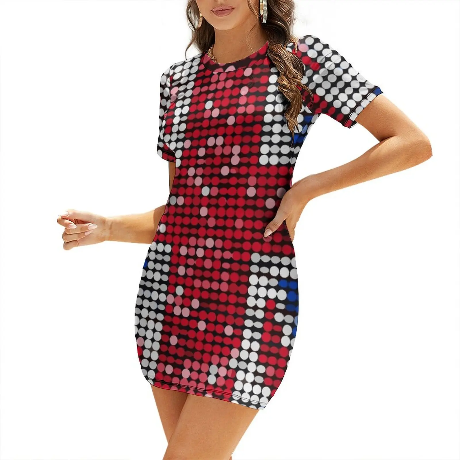 Womens Summer Clothing Uk - فستان نسائي قصير الأكمام مزين بالترتر