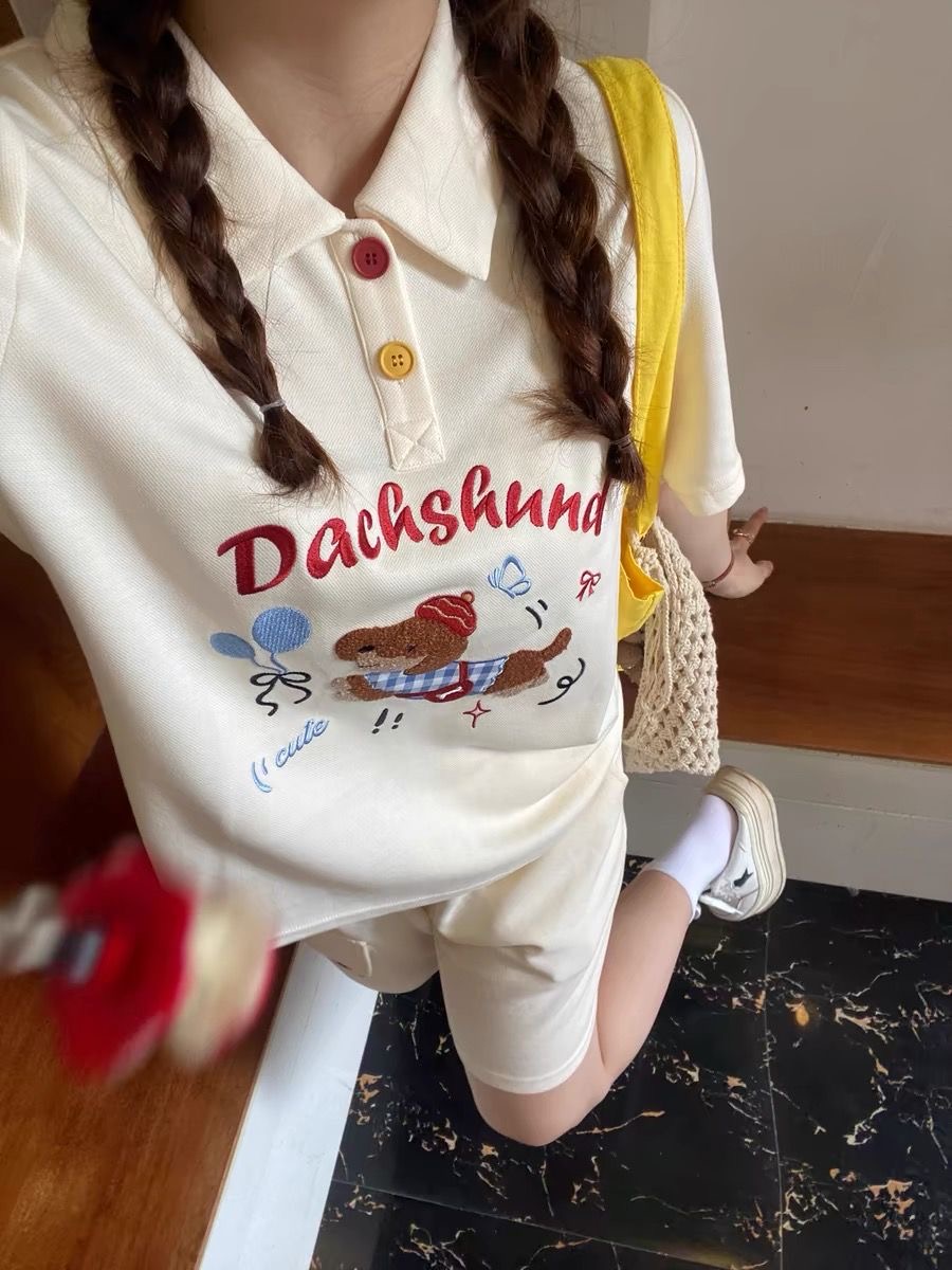 Summer Dog Clothing - Kawaii التطريز الكلب اليابان نمط قميص