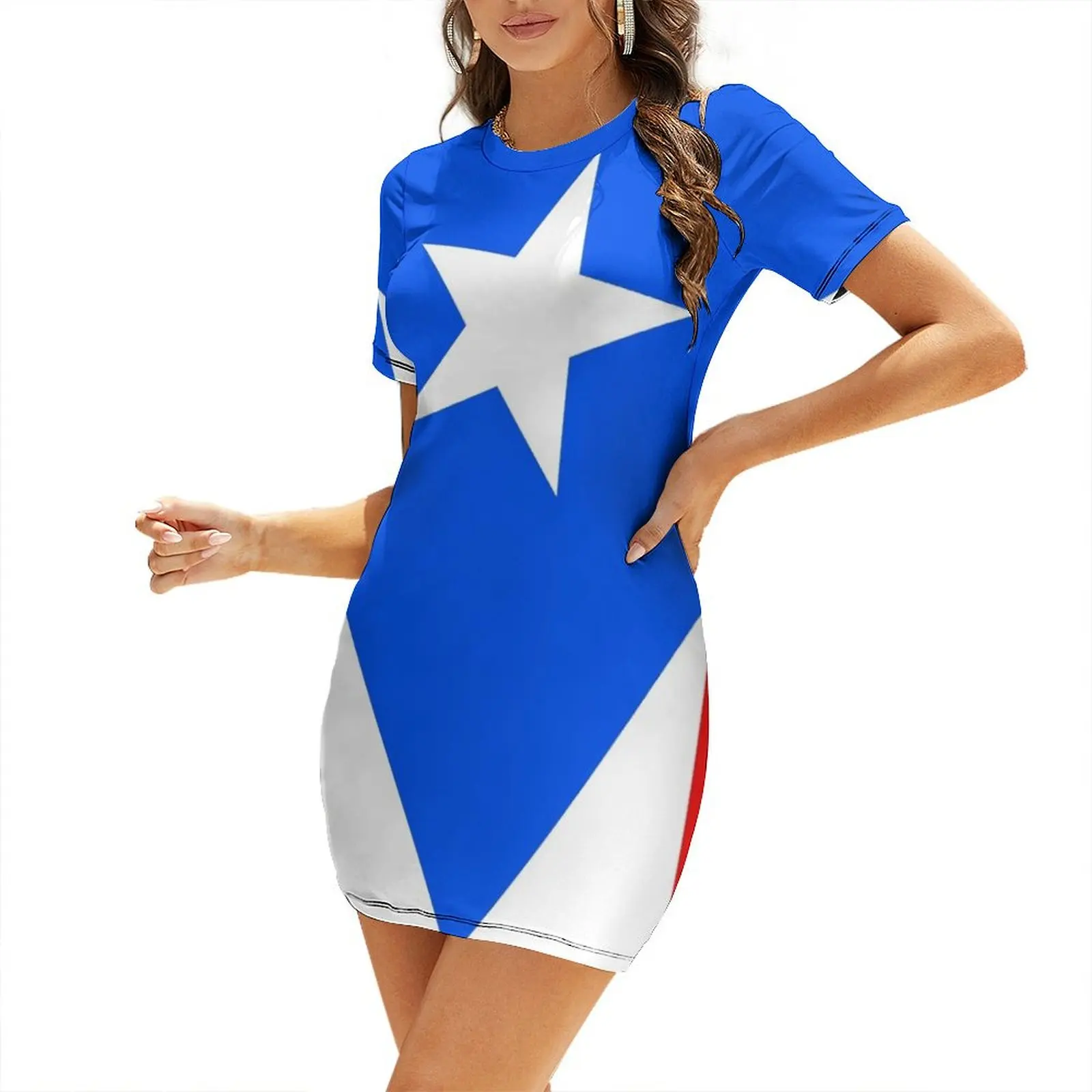 Summer Clothing Banner - فستان نسائي قصير الأكمام بتصميم علم