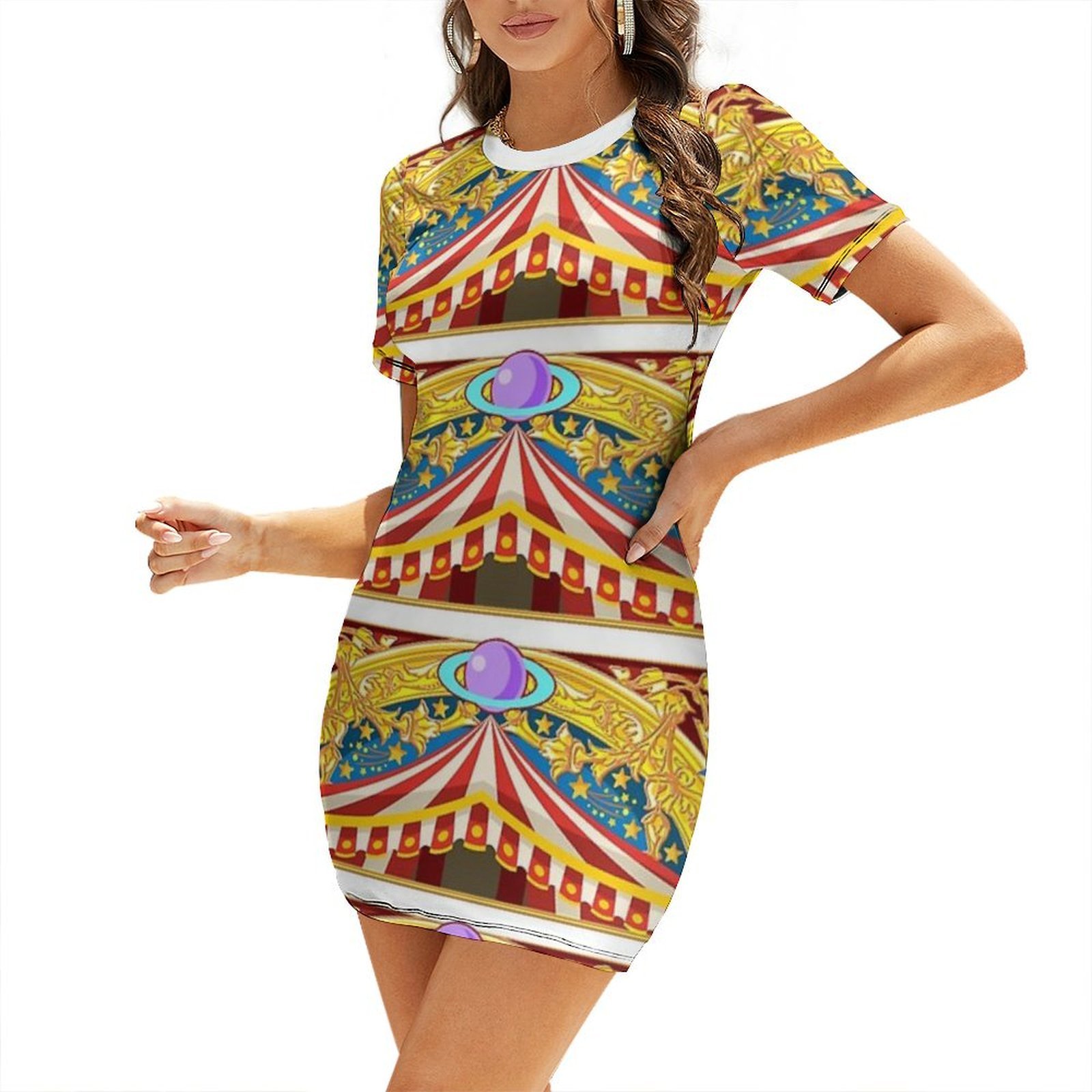 Summer Clothing Banner - فستان كرنفال بانر سيركس بأكمام قصيرة،