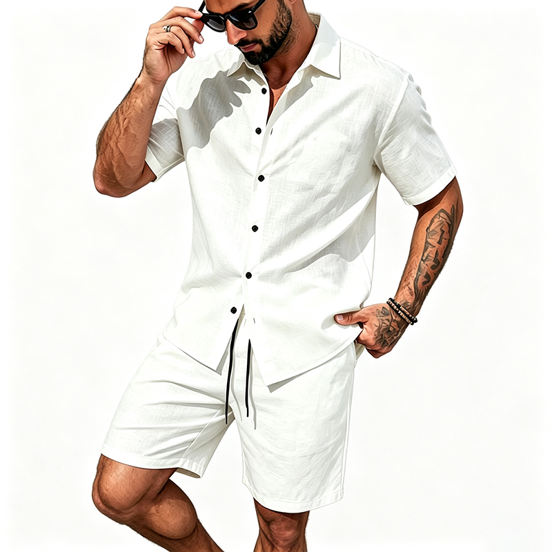 طقم رجالي من قطعتين من الكتان، - مراجعة Summer Clothing Outfits وسعره