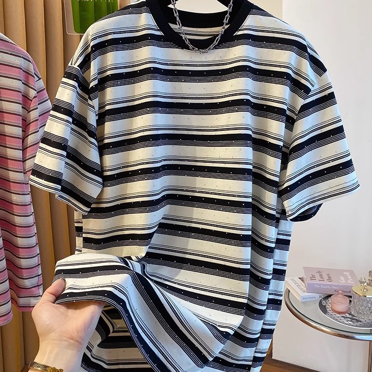 تي شيرت قطني مخطط بأكمام قصيرة - مراجعة Summer Clothing Outlet وسعره