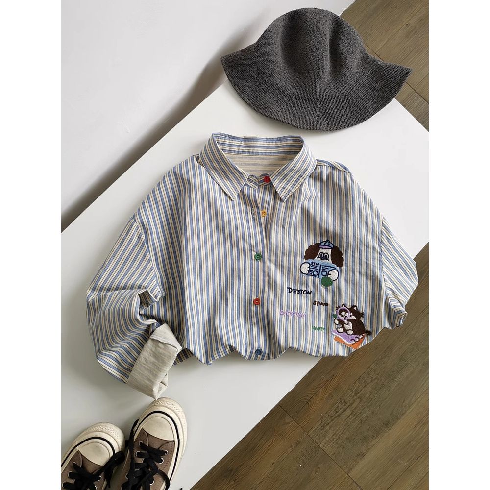 قميص أمريكي مخطط بأزرار مطرزة  - مراجعة Summer Dog Clothing وسعره