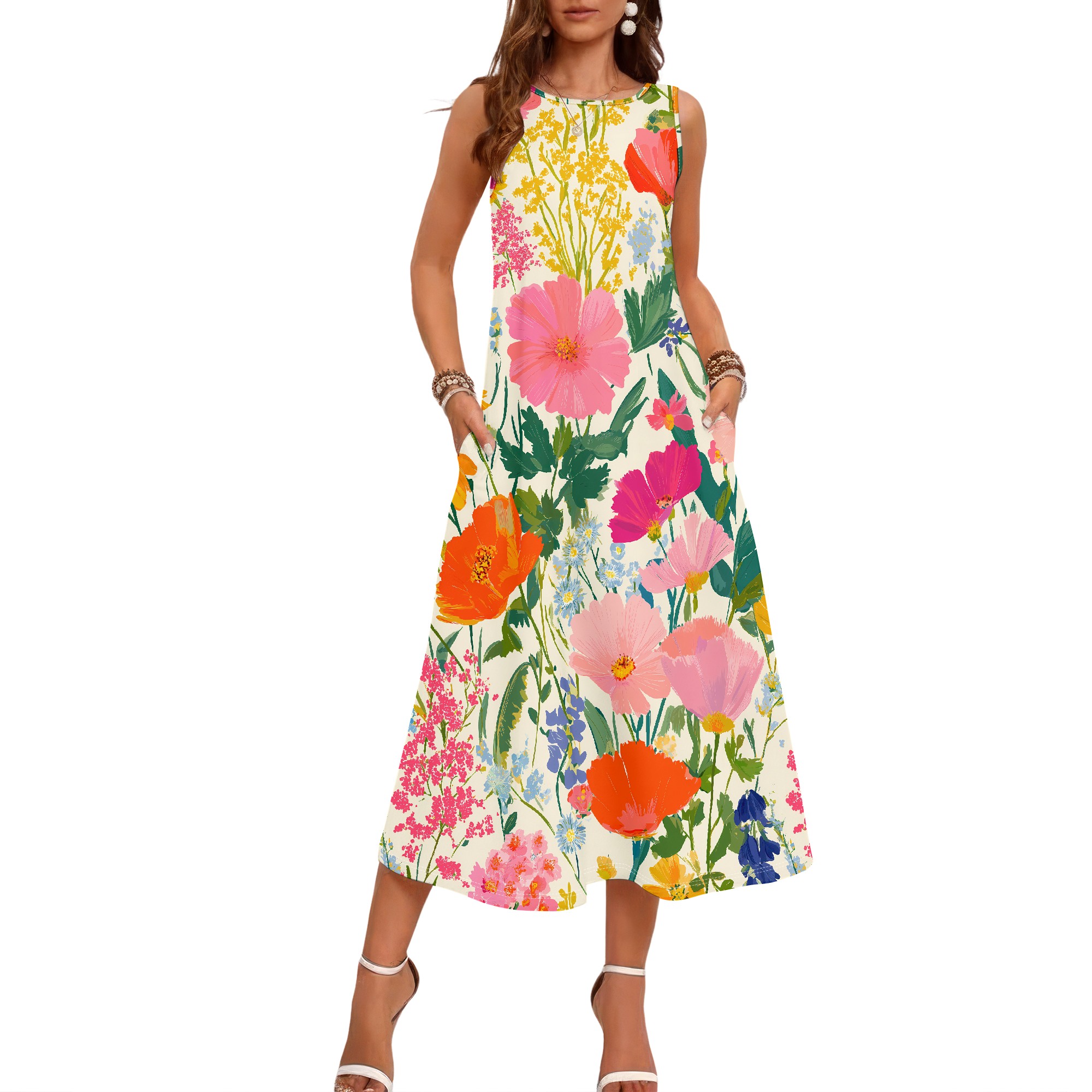 فستان بدون أكمام مزين بالزهور، - مراجعة Sundress Midi Floral وسعره